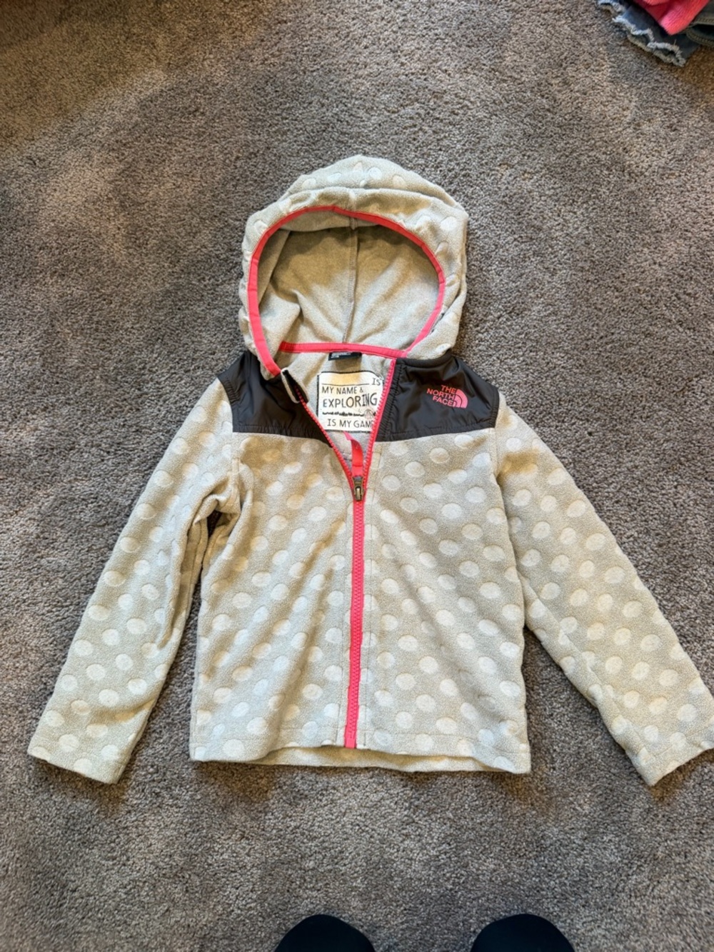 The North Face Toddler Hooded Fleece Jacket in Gray with Pink Accents